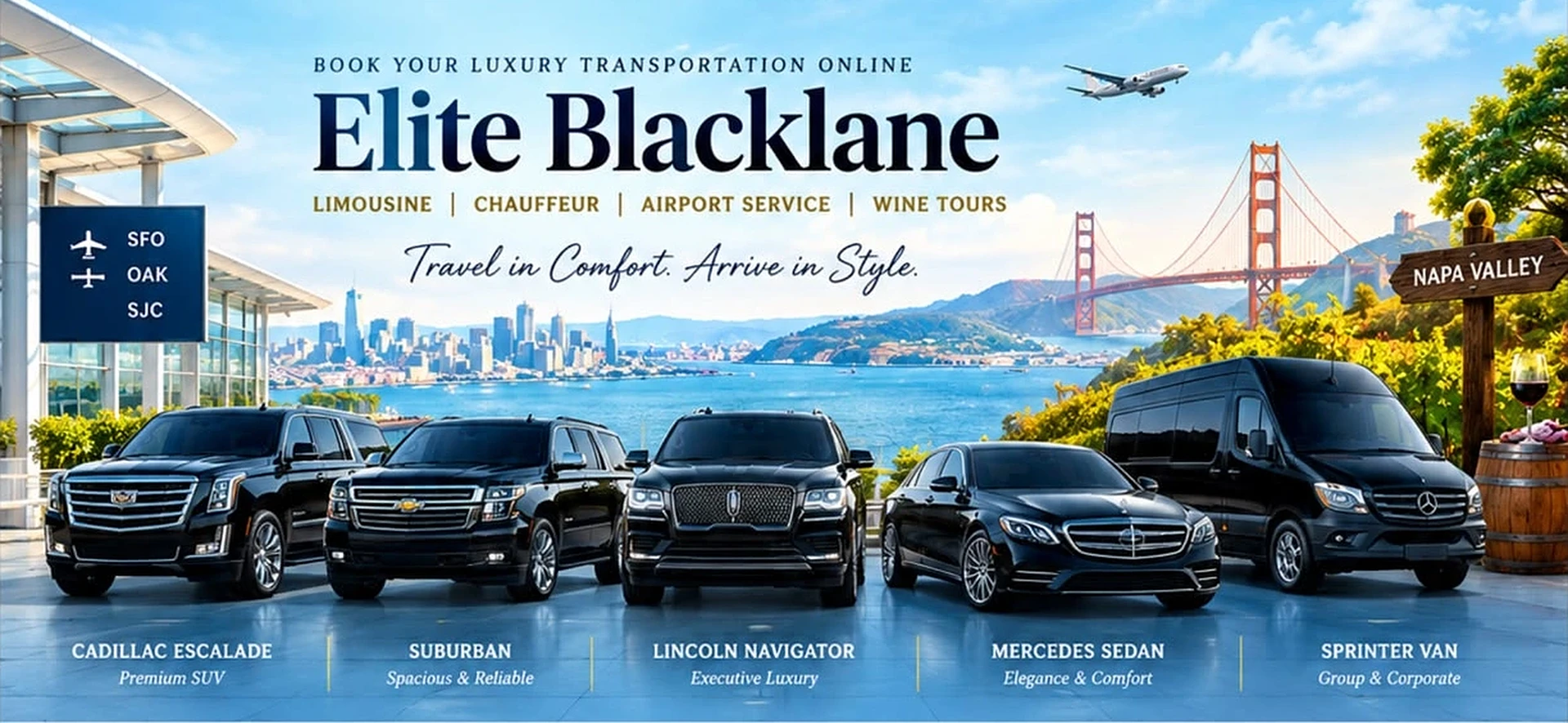 Elite Blacklane. Book Your Luxury Transportation Online. Airport Transfers, Wine Tours, Napa Valley, Corporate.