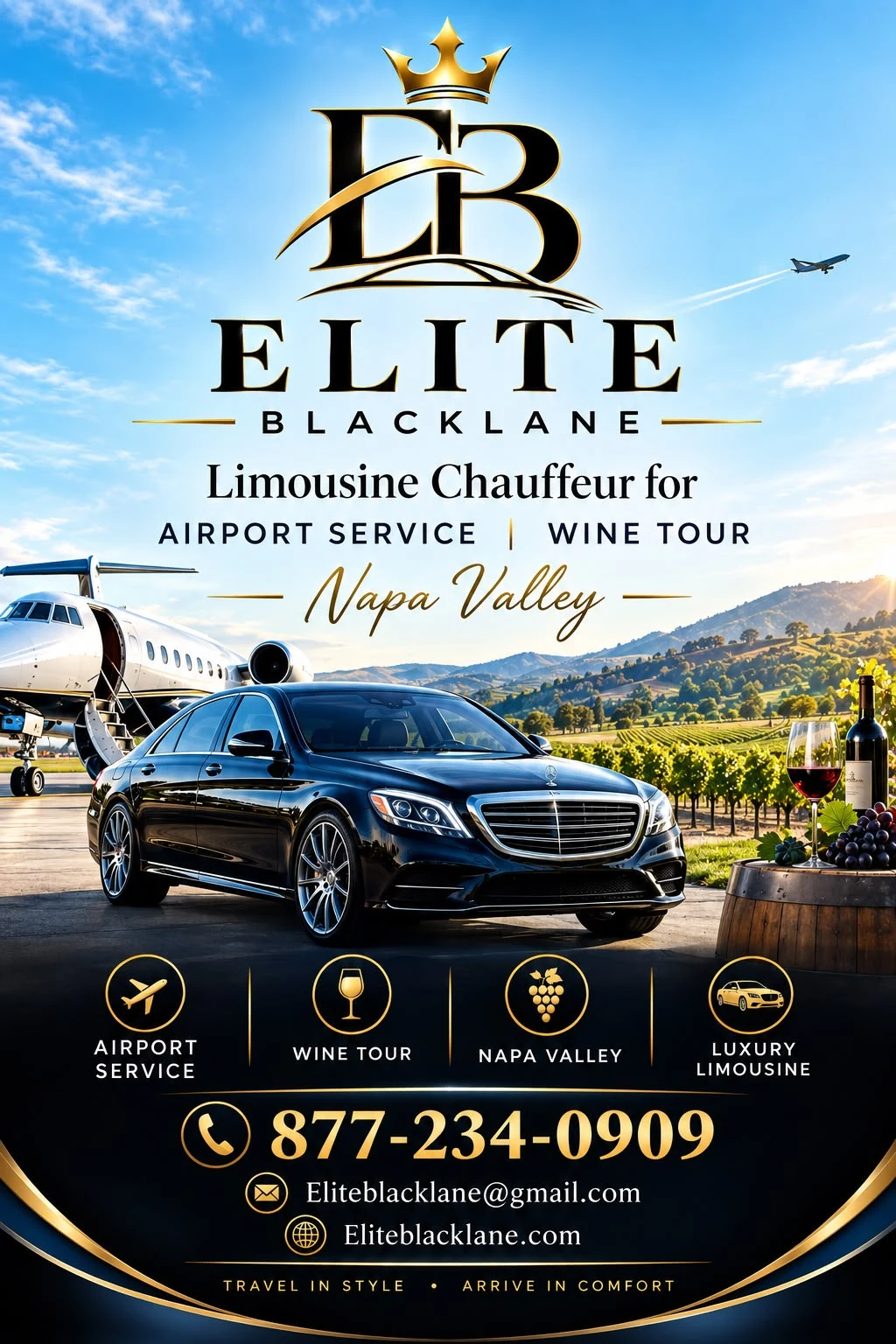 Limousine chauffeur for airport service and wine tours