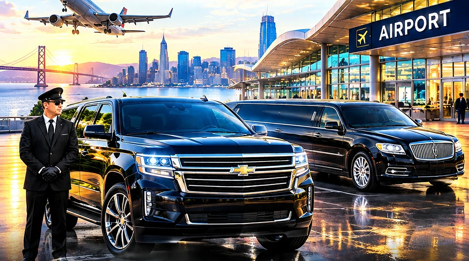 SUV and limousine at the airport