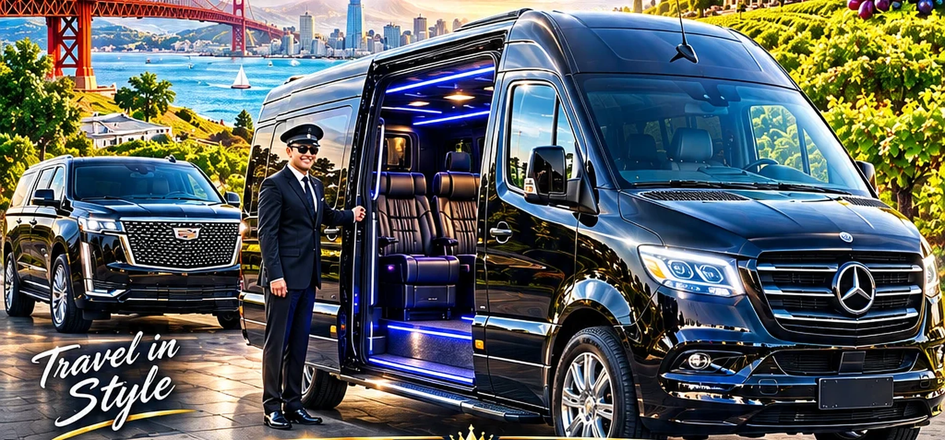Mercedes Sprinter limo in wine country